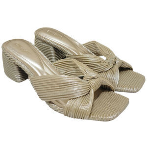 On 34th Women Gaiaa Block Heel Knotted Strap Slide Sandals Size US 7.5M Gold